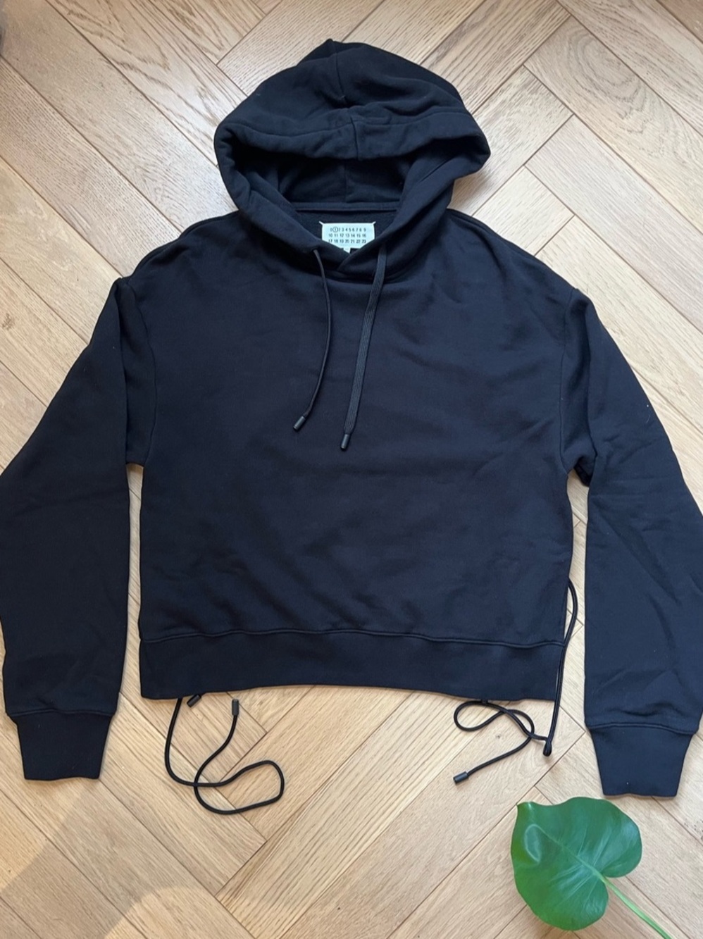 Maison Margiela Black Cotton Hoodie with cord ties Small